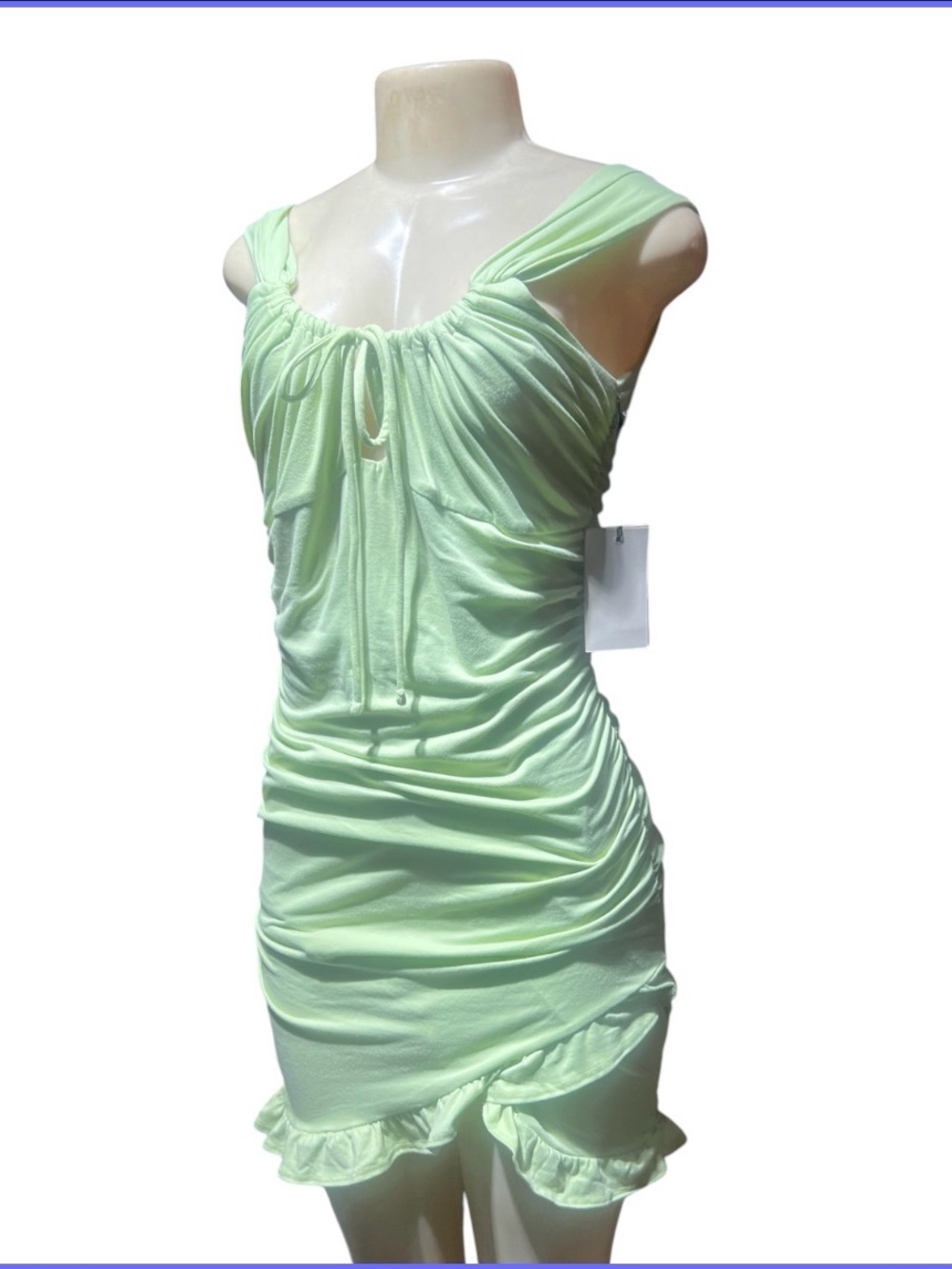 iris Mint Green Ruched Tie-Front Chemise with Ruffle Hem